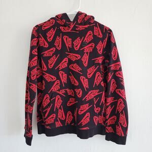 Nike Swoosh Logo Boy's Size XL Hoodie Sweatshirt Hooded Pullover Black & Red